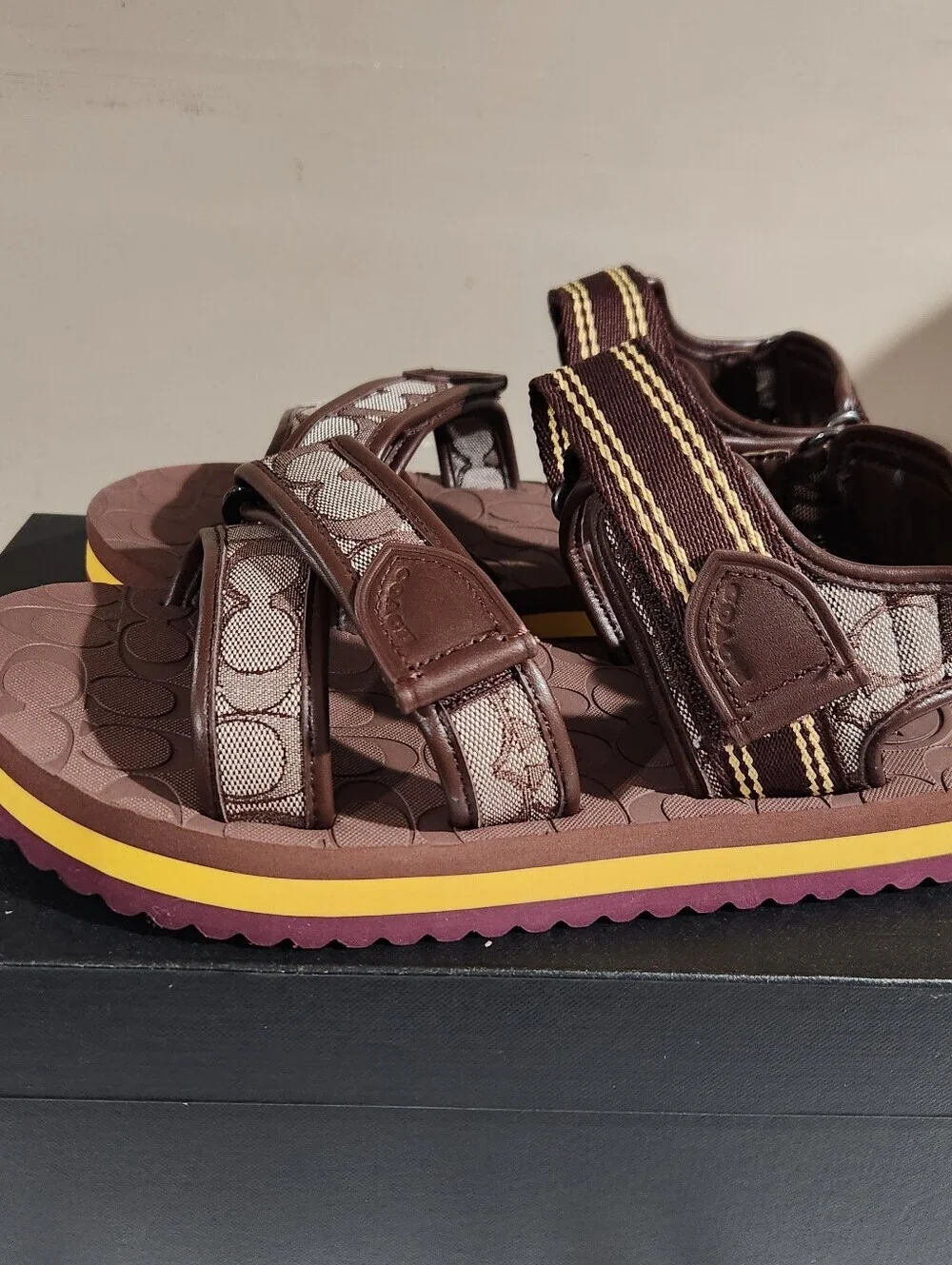 NIB Coach Men's Limited Edition Slides Logo - Multicolor Signature Jacquard